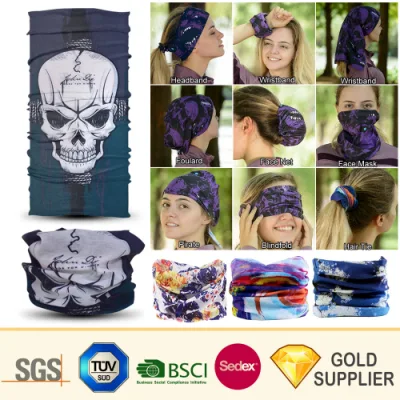 Günstiger Großhandel Custom Fashion Sport Printing Silk Cooling Seamless Magic Tube Schal Bedruckter Kopf Elastischer Kragen Hals Polyester Bandana Multifunktionale Kopfbedeckung